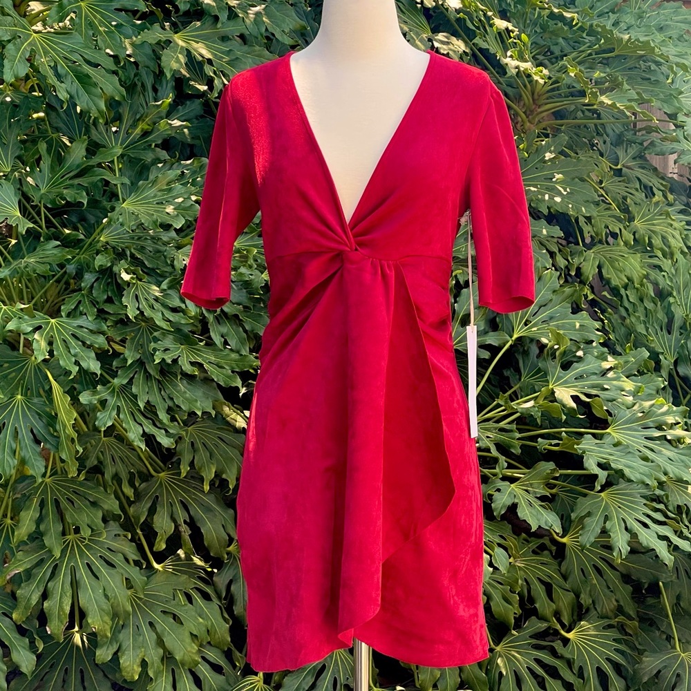 NWT Lumiere red faux suede short dress